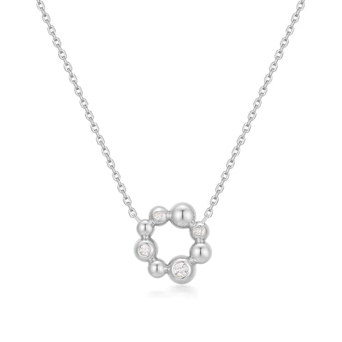 Silver Asymmetric Beaded Circle Necklace